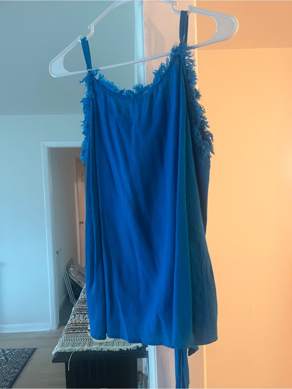 Umgee Turquoise Frayed Neckline Blouse - Picture 2 of 3